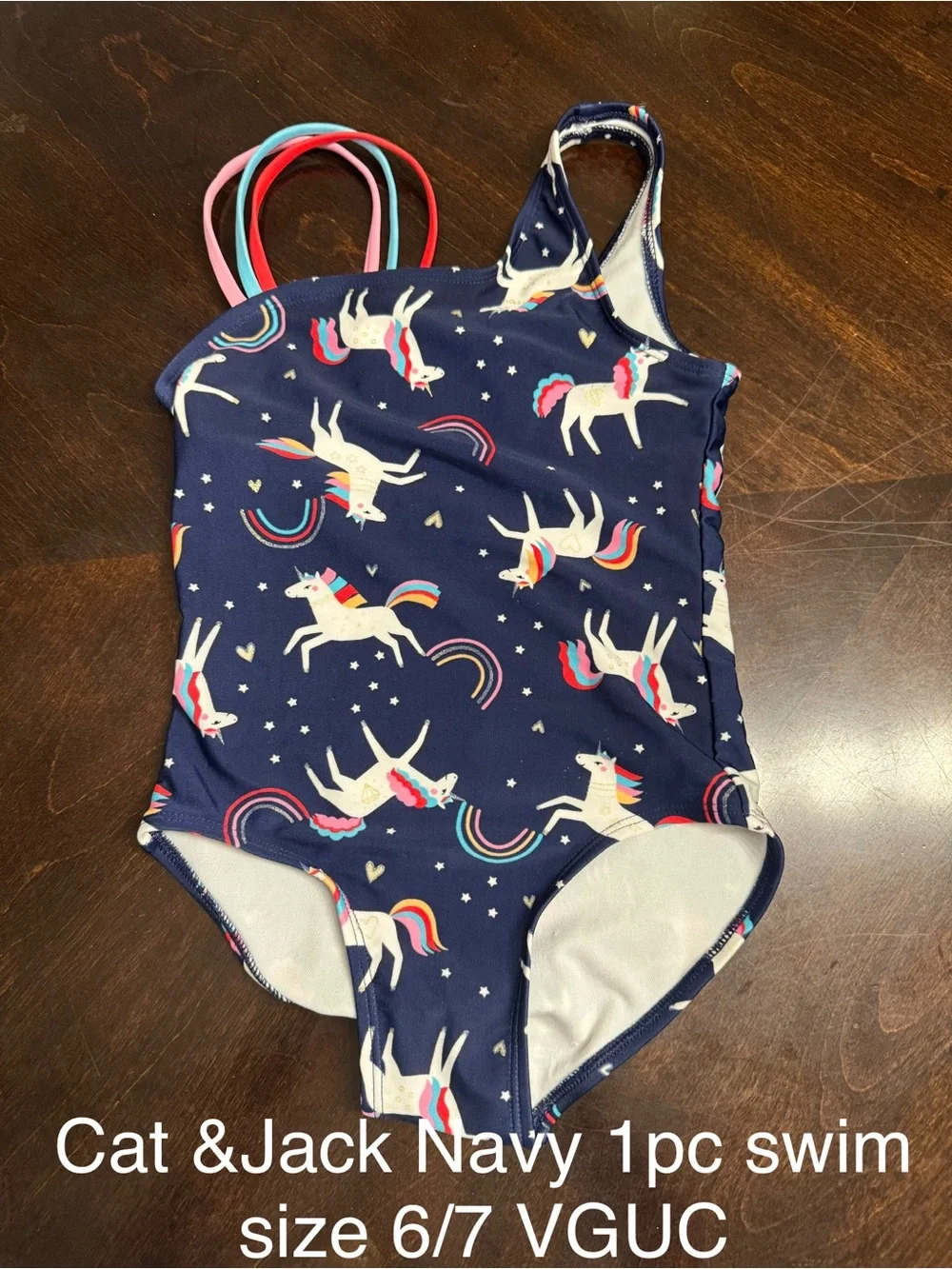 Cat & Jack Navy Unicorn One-Piece Swimsuit with Pink and Teal Accents